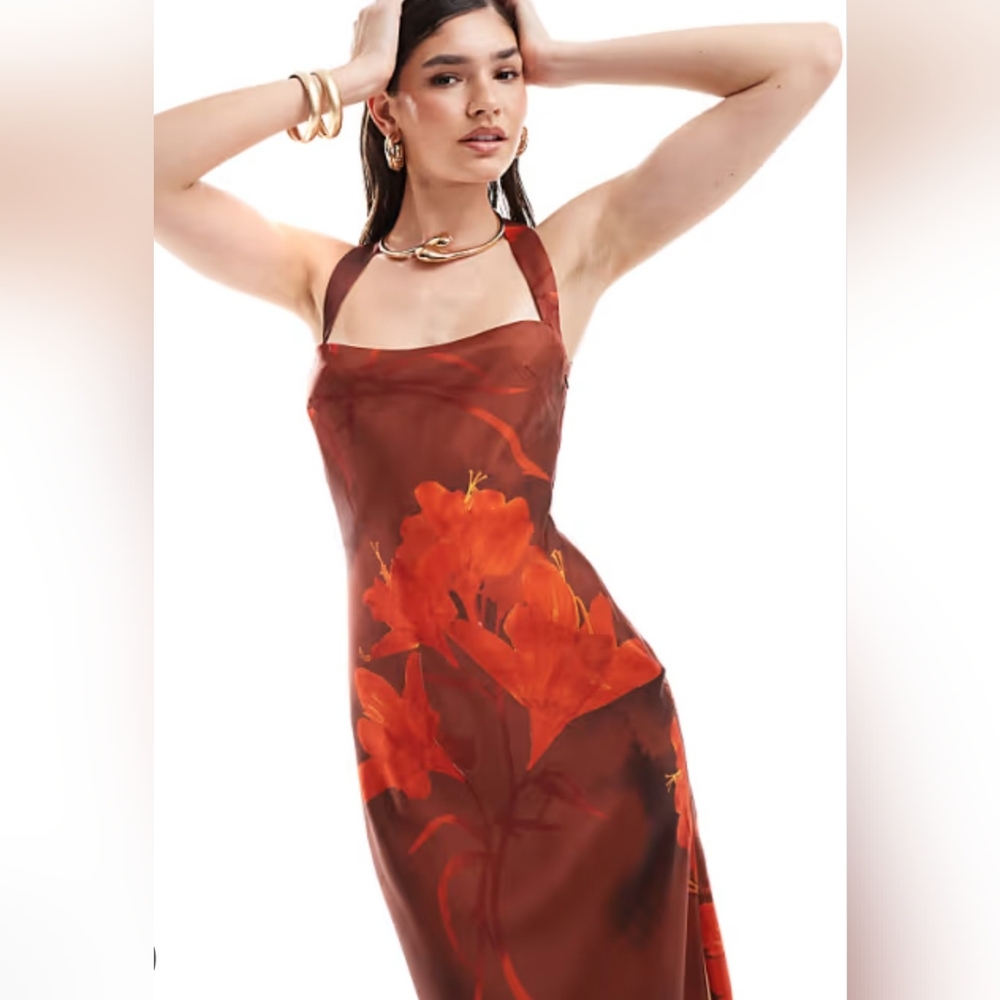 Floral Red and Orange Dress